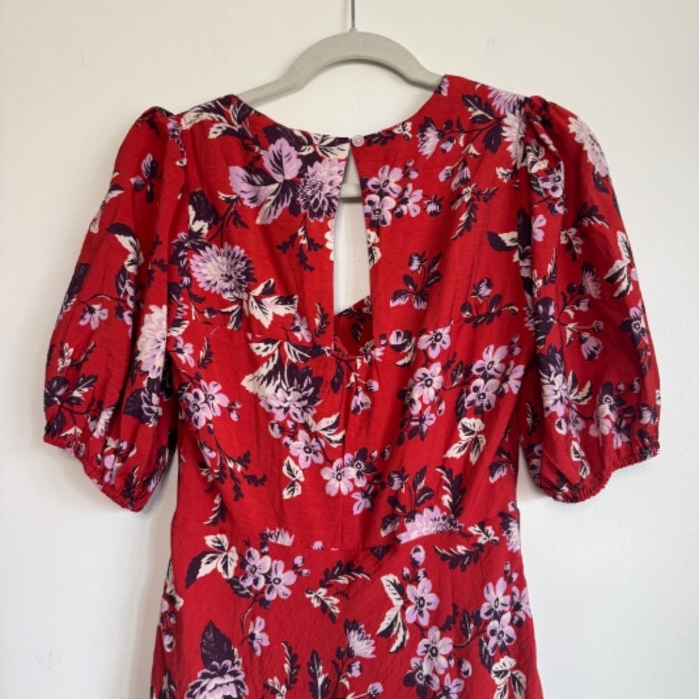 Anthropologie Maeve Puff-Sleeve Midi Dress - Red Floral | Size 6 - Picture 10 of 13